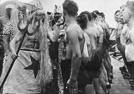 German sailors in the 1930s being addressed by King Neptune while "crossing the line."
